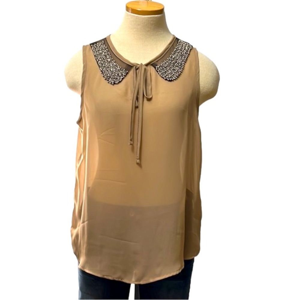 Romeo & Juliet Couture Beaded Front Tie Sleeveless Sheer Top size Medium